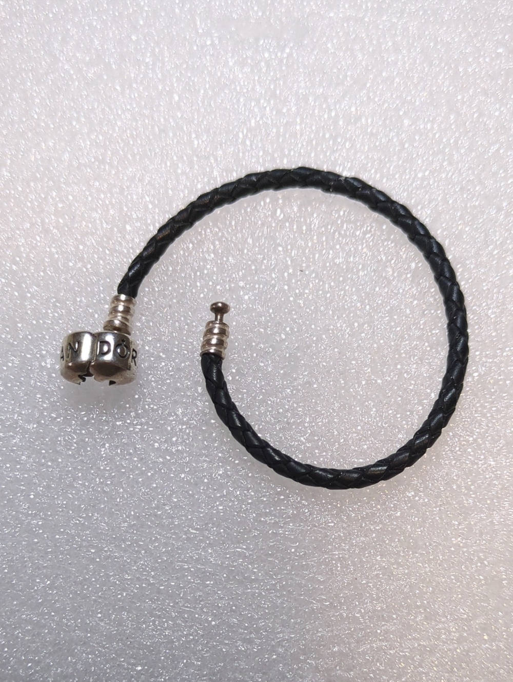 Pandora 6.5" Black Braided Leather Bracelet with Silver Clasp